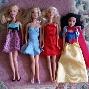 Girls Fashion Doll Set with Red, Blue, Pink & Yellow Dresses